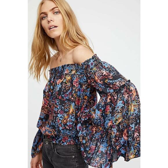 Free People Floral Printed Spirit Off Shoulder Top Size Small - Picture 1 of 5